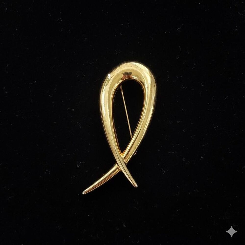 Large Vintage Gold Ribbon Brooch